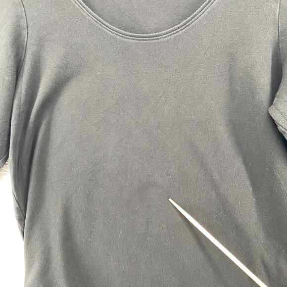 EILEEN FISHER Top L Cotton Interlock Jersey Round Neck Elbow Sleeve Basic Black - Picture 10 of 11